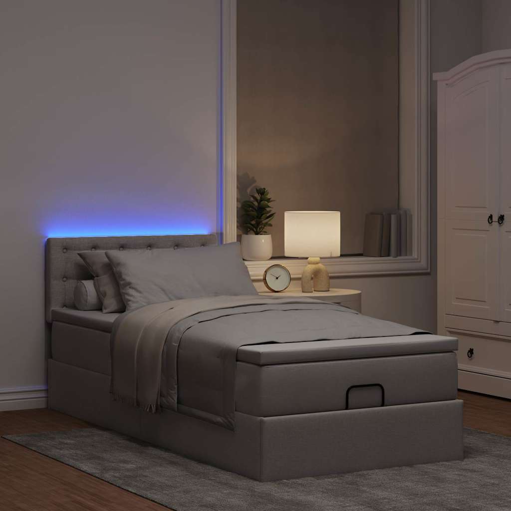 Lit ottoman avec matelas et LED taupe 90x200 cm tissu - XIOS