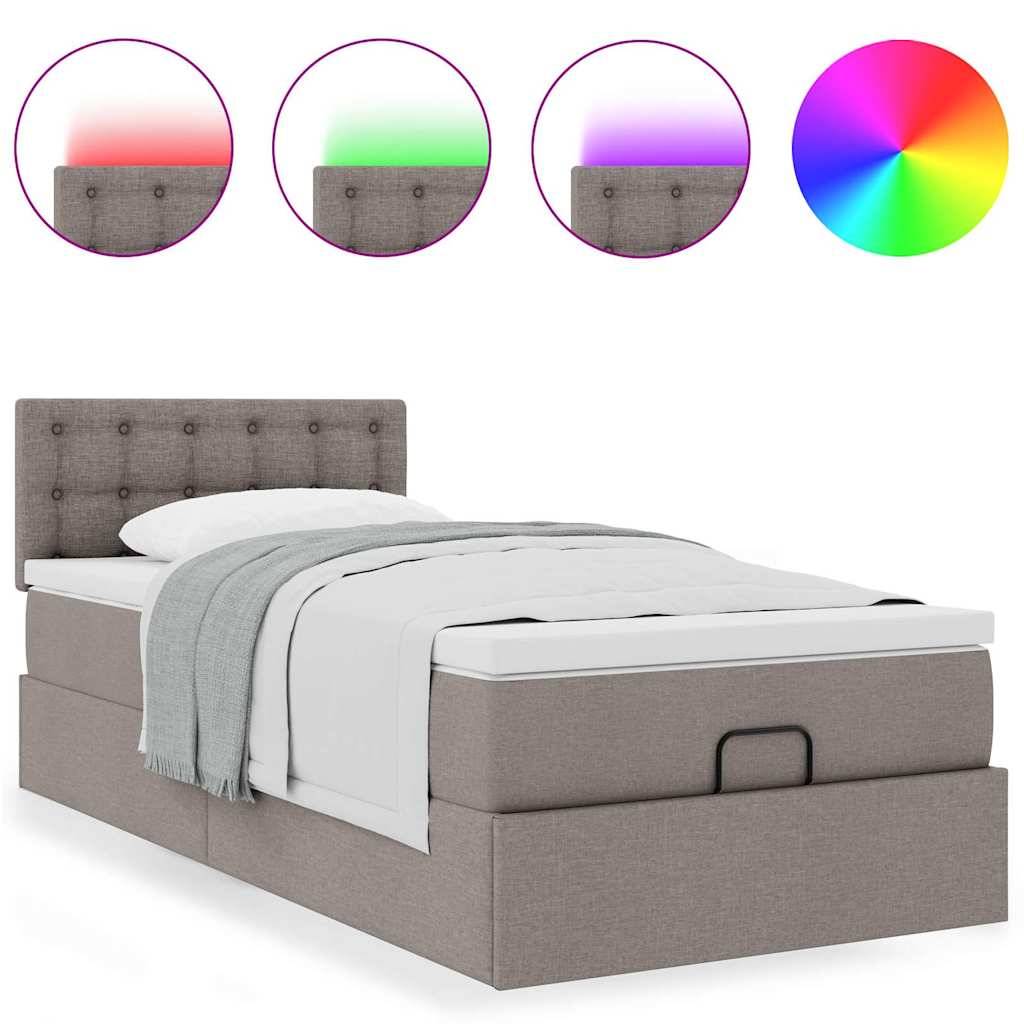 Lit ottoman avec matelas et LED taupe 90x200 cm tissu - XIOS
