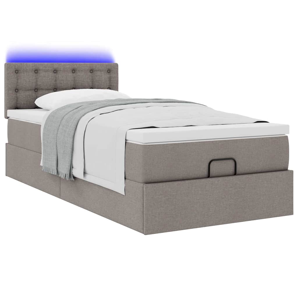 Lit ottoman avec matelas et LED taupe 90x200 cm tissu - XIOS