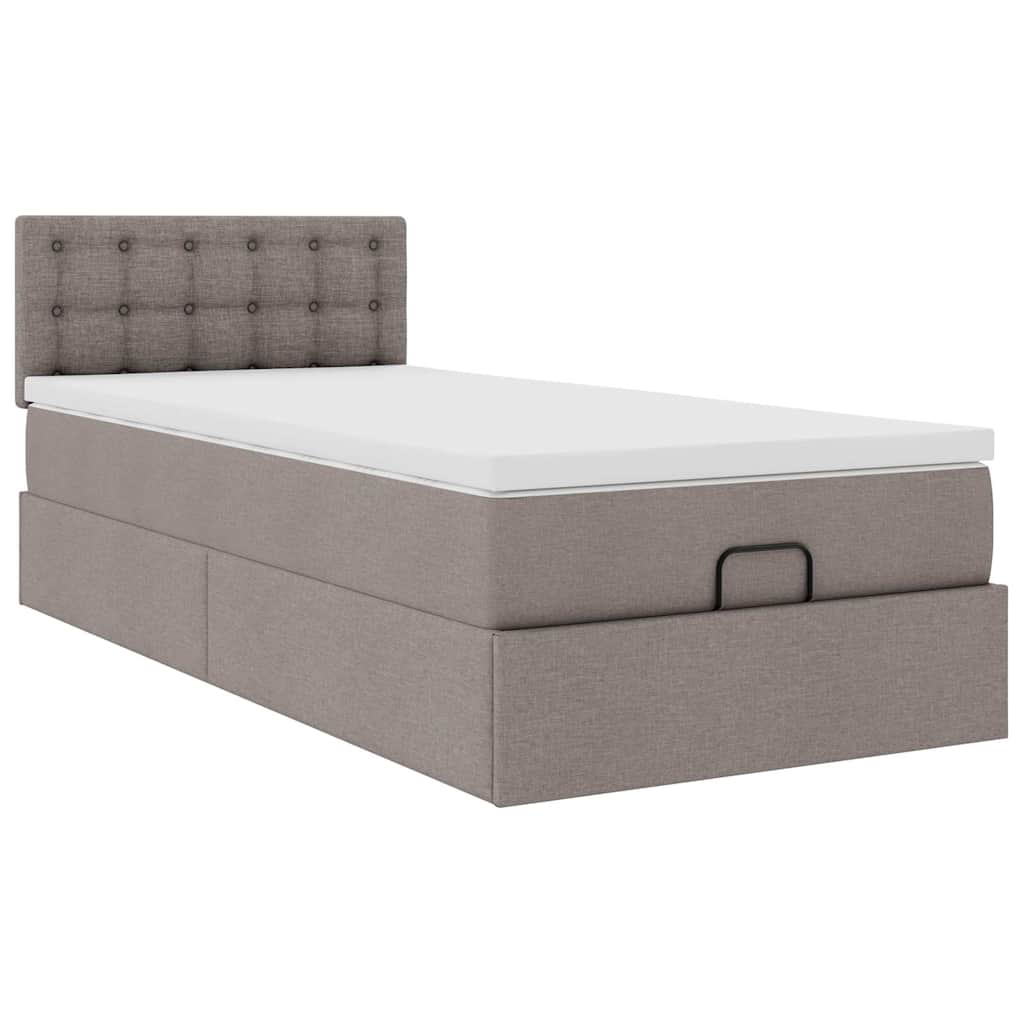 Lit ottoman avec matelas et LED taupe 90x200 cm tissu - XIOS