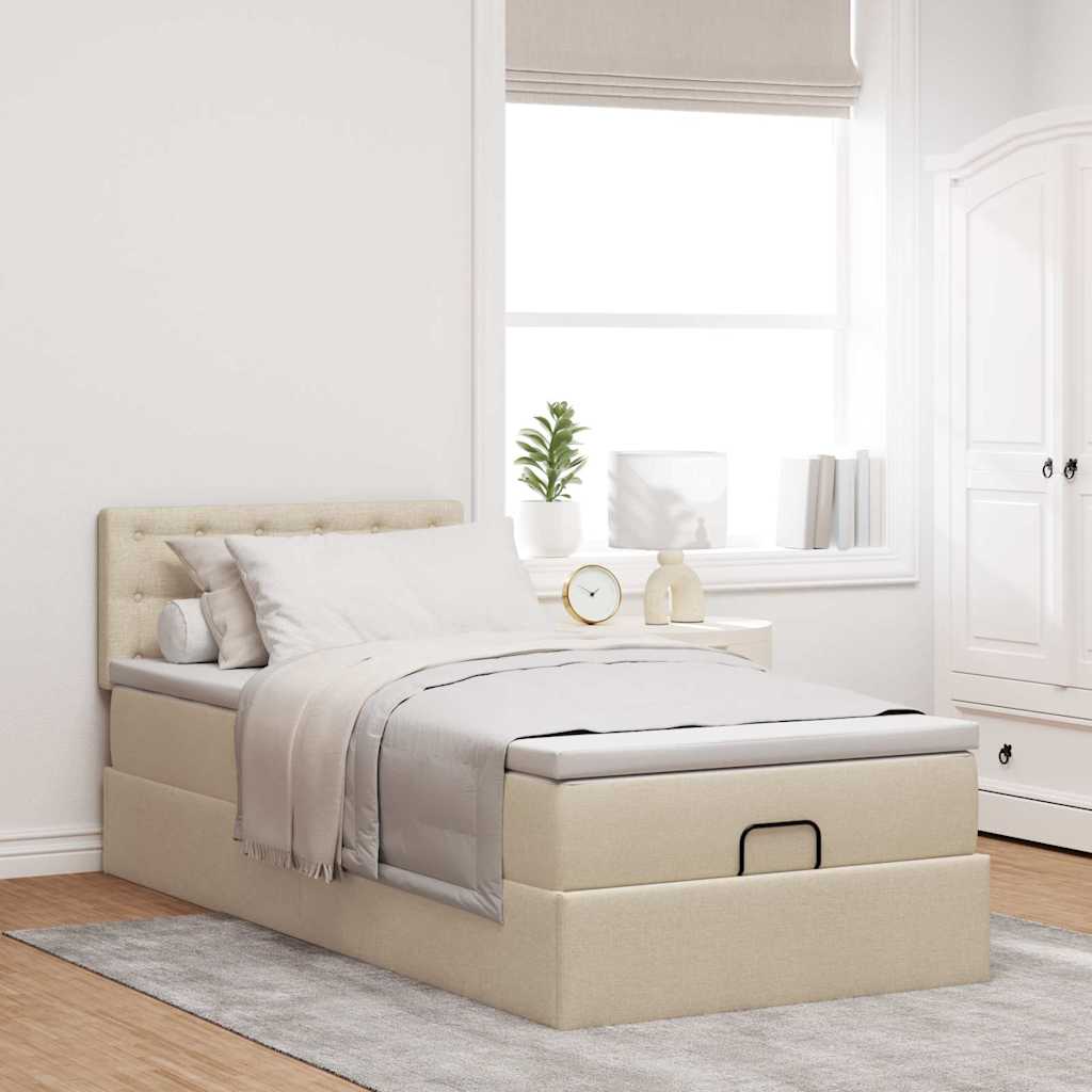 Lit ottoman avec matelas et LED crème 90x200 cm tissu - XIOS