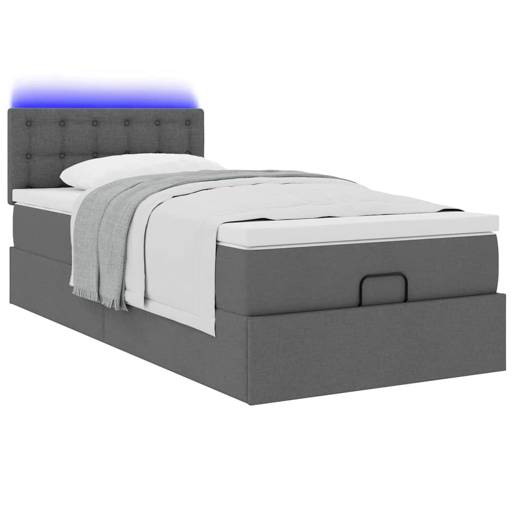 Cadre de lit ottoman avec matelas gris foncé 100x200 cm tissu - XIOS