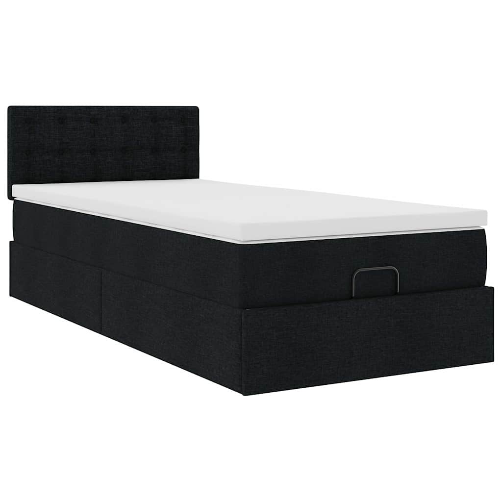 Lit ottoman avec matelas noir 100x200 cm tissu - XIOS