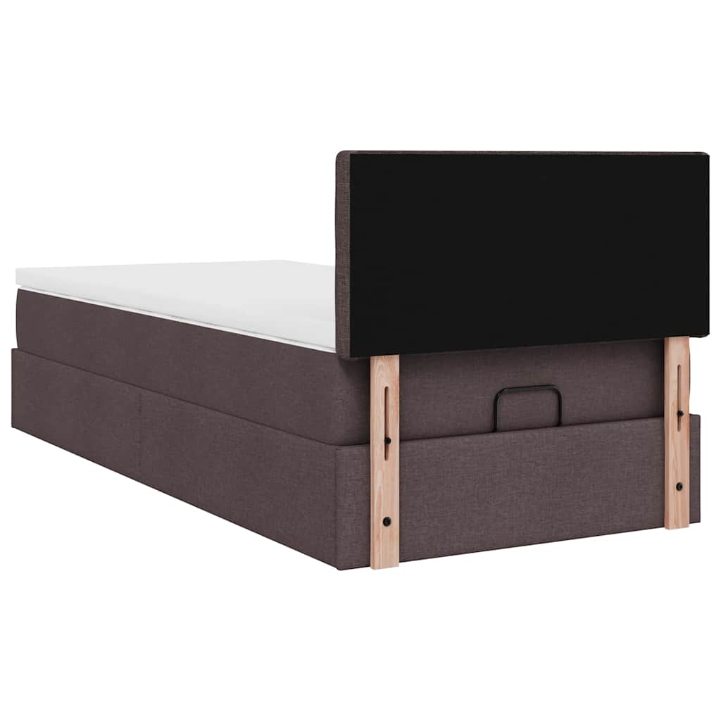 Lit ottoman avec matelas marron foncé 100x200 cm tissu