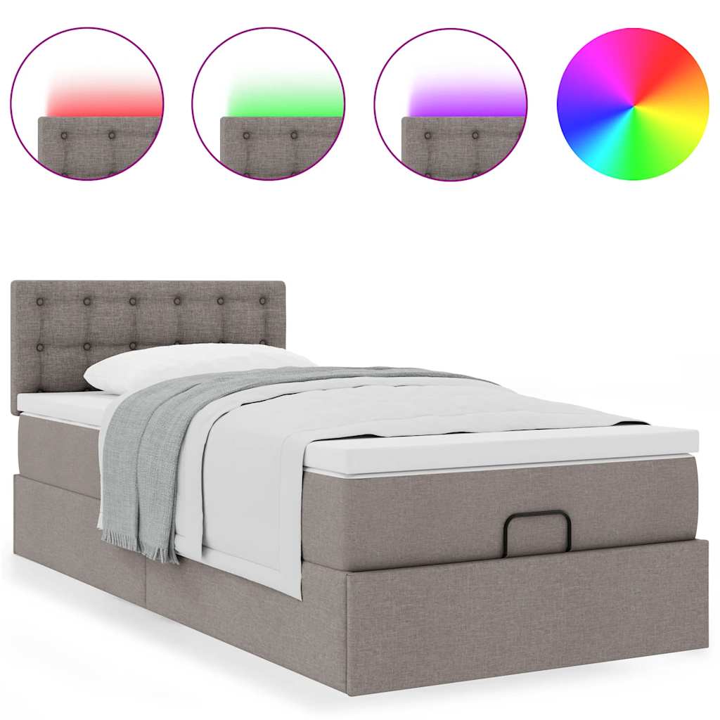 Lit ottoman avec matelas taupe 100x200 cm tissu