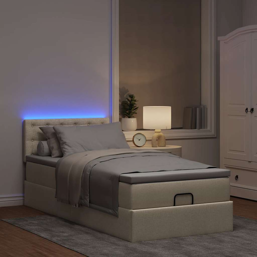 Lit ottoman avec matelas crème 100x200 cm tissu - XIOS