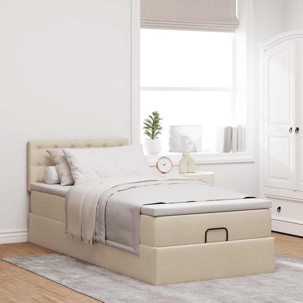 Lit ottoman avec matelas crème 100x200 cm tissu - XIOS