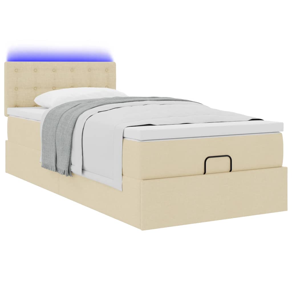 Lit ottoman avec matelas crème 100x200 cm tissu - XIOS