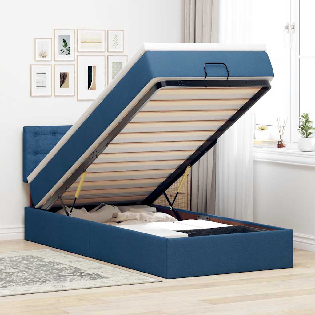 Lit ottoman avec matelas et LED Bleu 100x200 cm Tissu - XIOS
