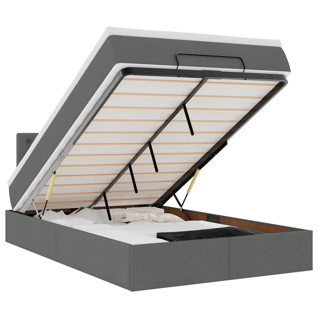 Lit ottoman avec matelas et LED gris foncé 120x190 cm tissu