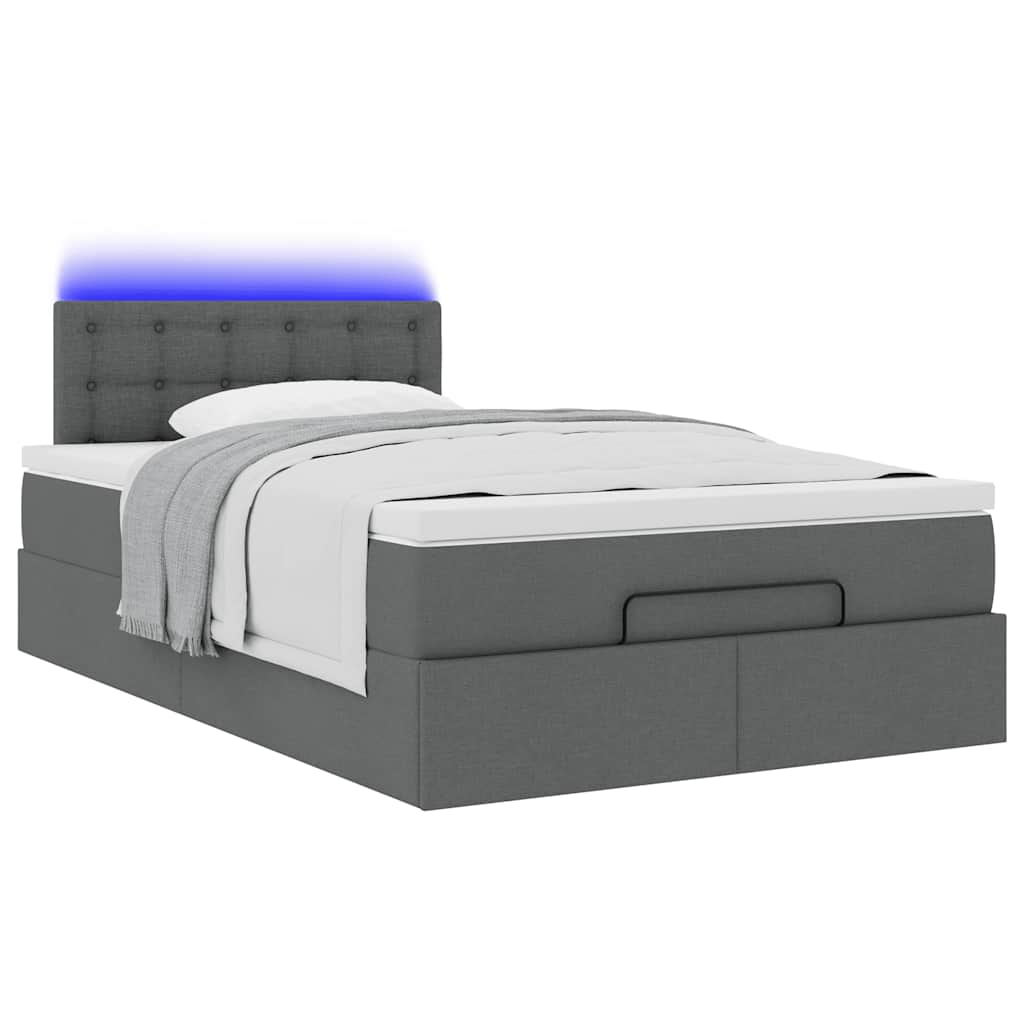 Lit ottoman avec matelas et LED gris foncé 120x190 cm tissu - XIOS