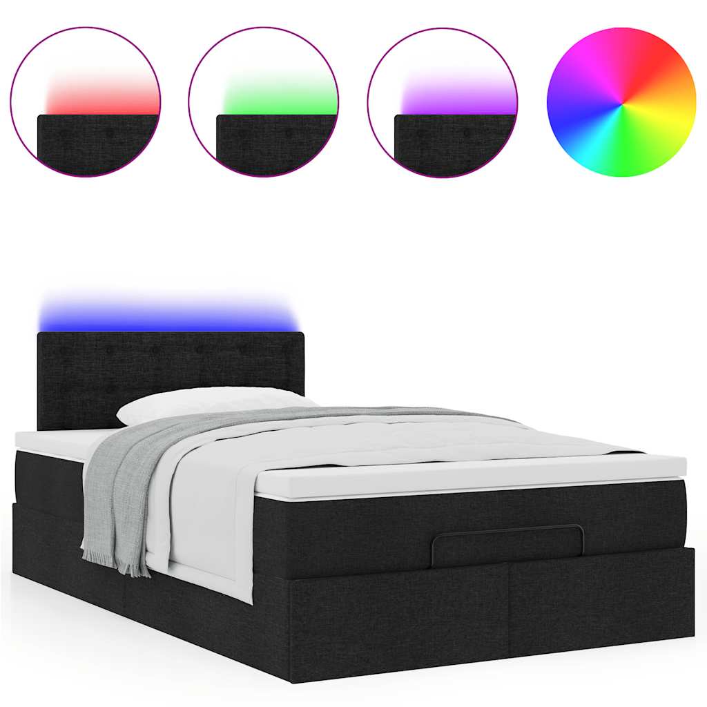 Lit ottoman avec matelas et LED noir 120x190 cm tissu - XIOS