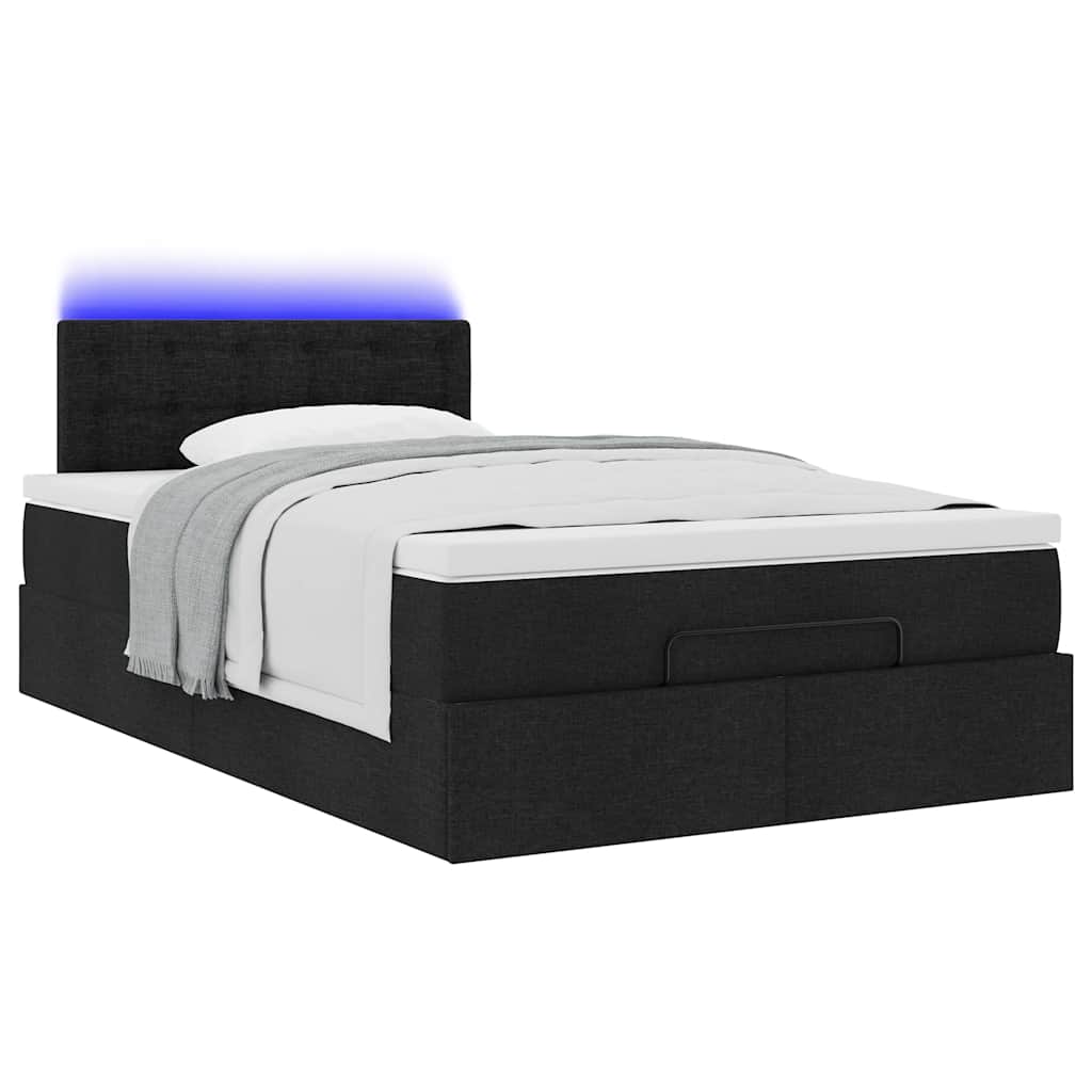 Lit ottoman avec matelas et LED noir 120x190 cm tissu - XIOS
