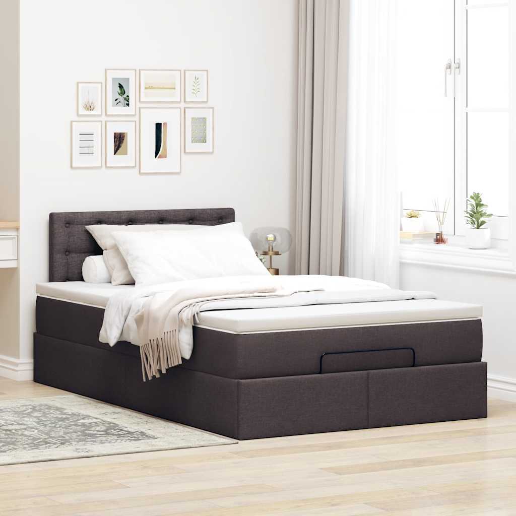 Cadre de lit ottoman avec matelas marron foncé 120x190 cm tissu - XIOS