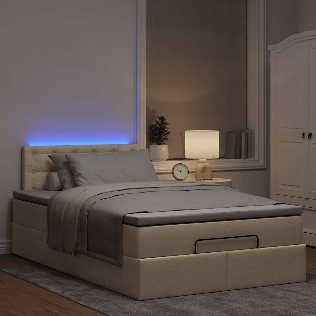 Lit ottoman avec matelas et LED crème 120x190 cm tissu - XIOS