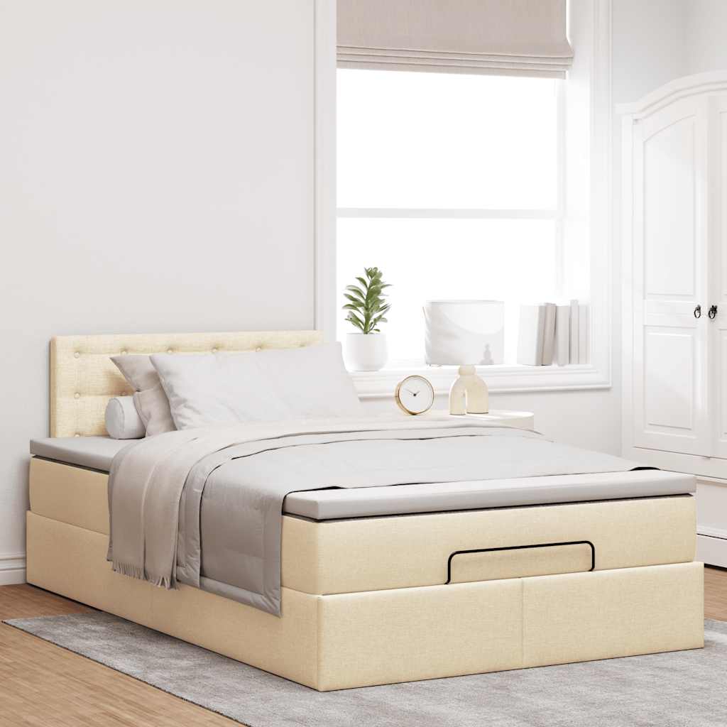 Lit ottoman avec matelas et LED crème 120x190 cm tissu - XIOS