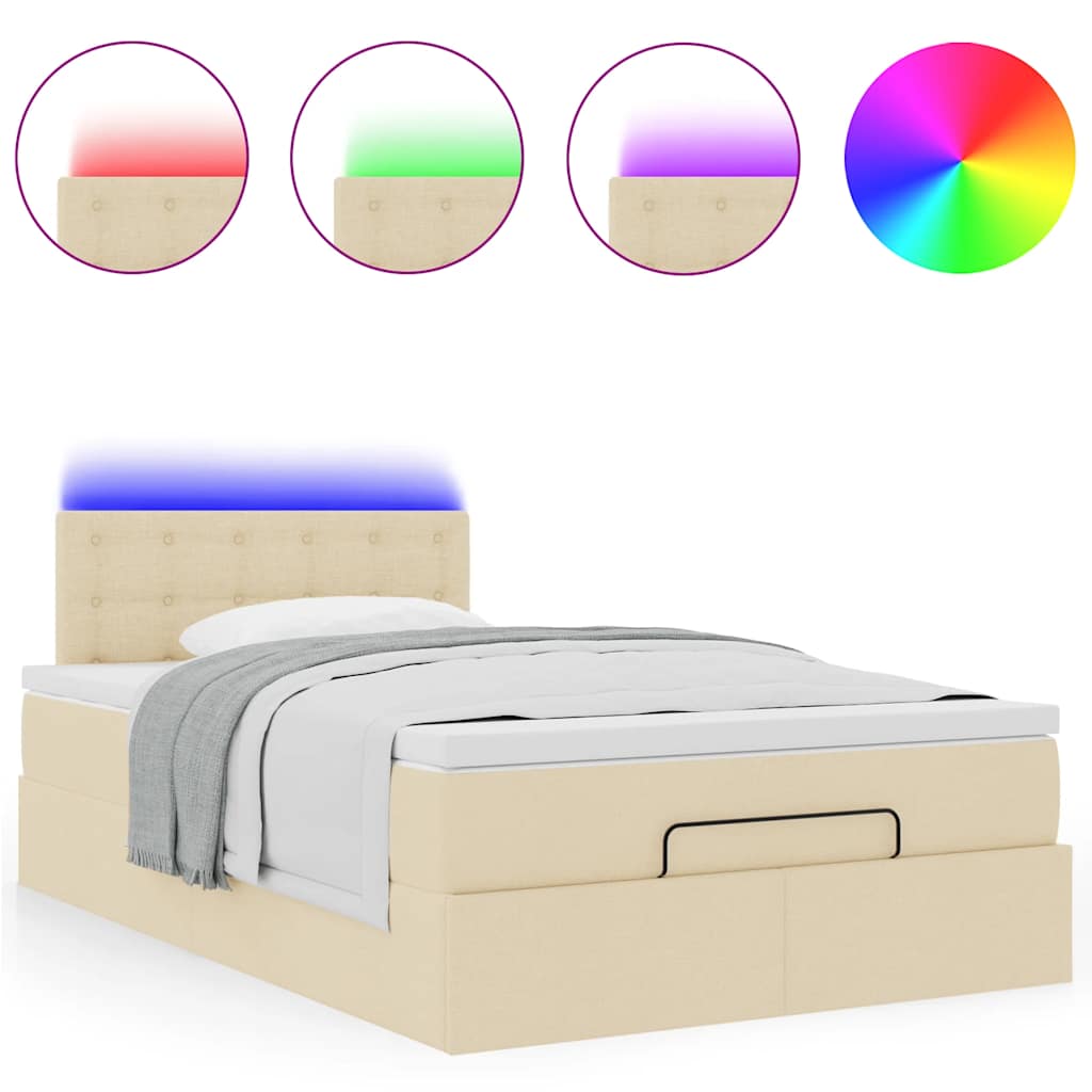 Lit ottoman avec matelas et LED crème 120x190 cm tissu - XIOS