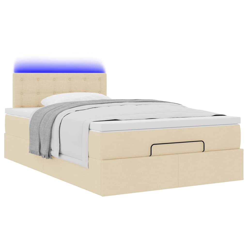 Lit ottoman avec matelas et LED crème 120x190 cm tissu - XIOS