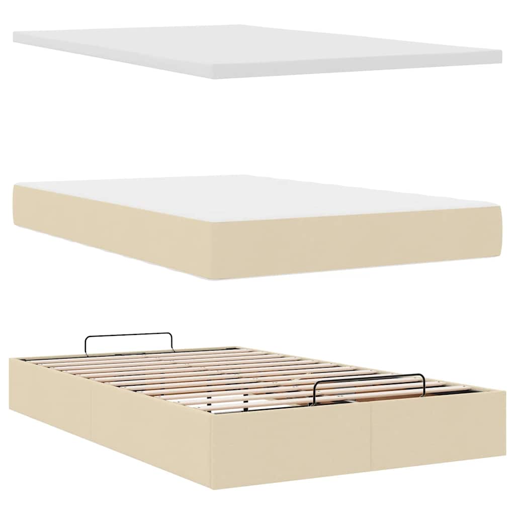 Lit ottoman avec matelas et LED crème 120x190 cm tissu - XIOS
