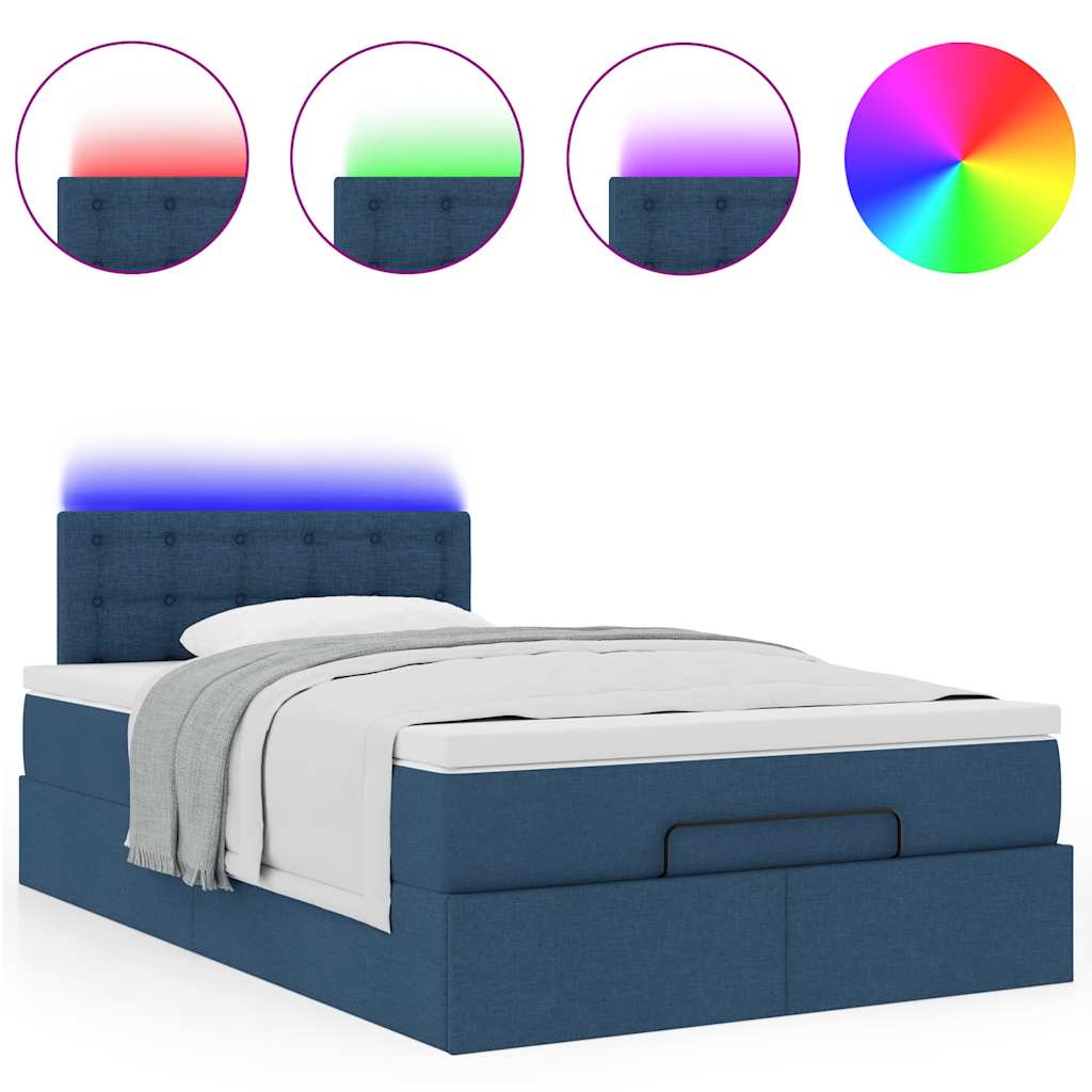 Lit ottoman avec matelas et LED bleu 120x190 cm tissu - XIOS