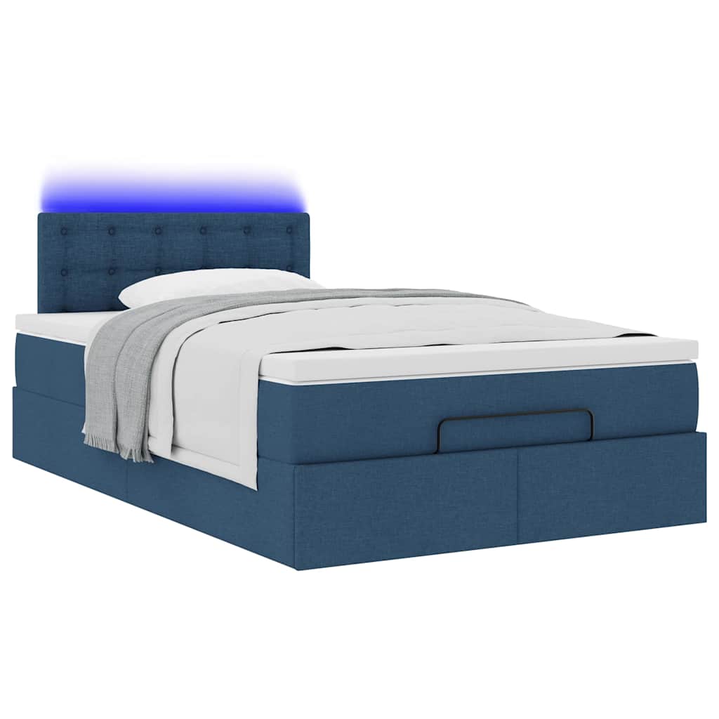 Lit ottoman avec matelas et LED bleu 120x190 cm tissu - XIOS
