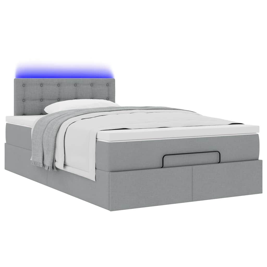 Lit ottoman avec matelas gris clair 120x200 cm tissu - XIOS