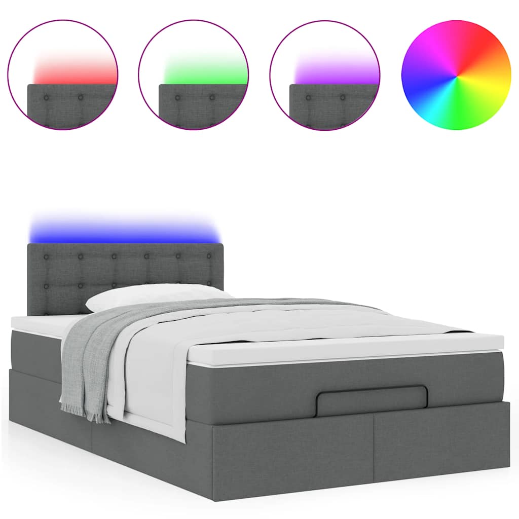 Lit ottoman avec matelas et LED gris foncé 120x200 cm tissu - XIOS