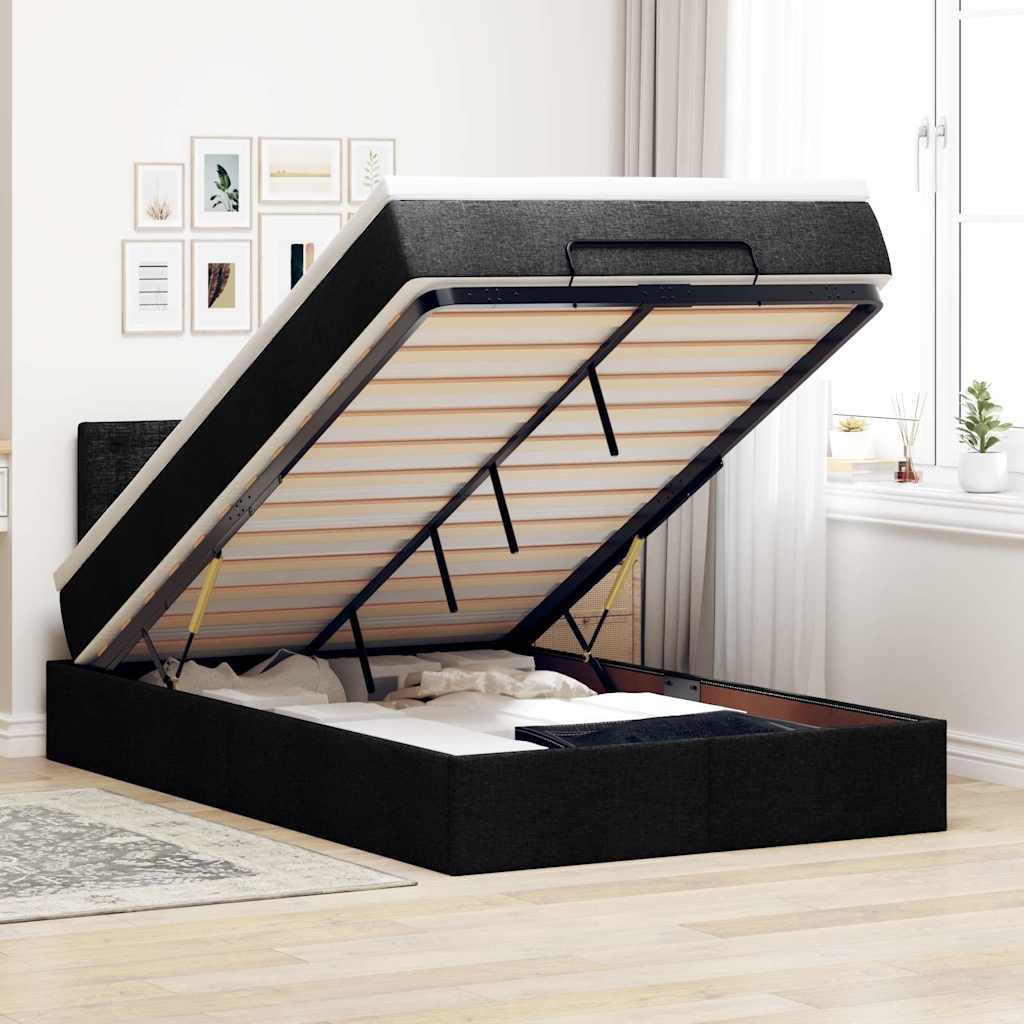 Lit ottoman avec matelas noir 120x200 cm tissu - XIOS