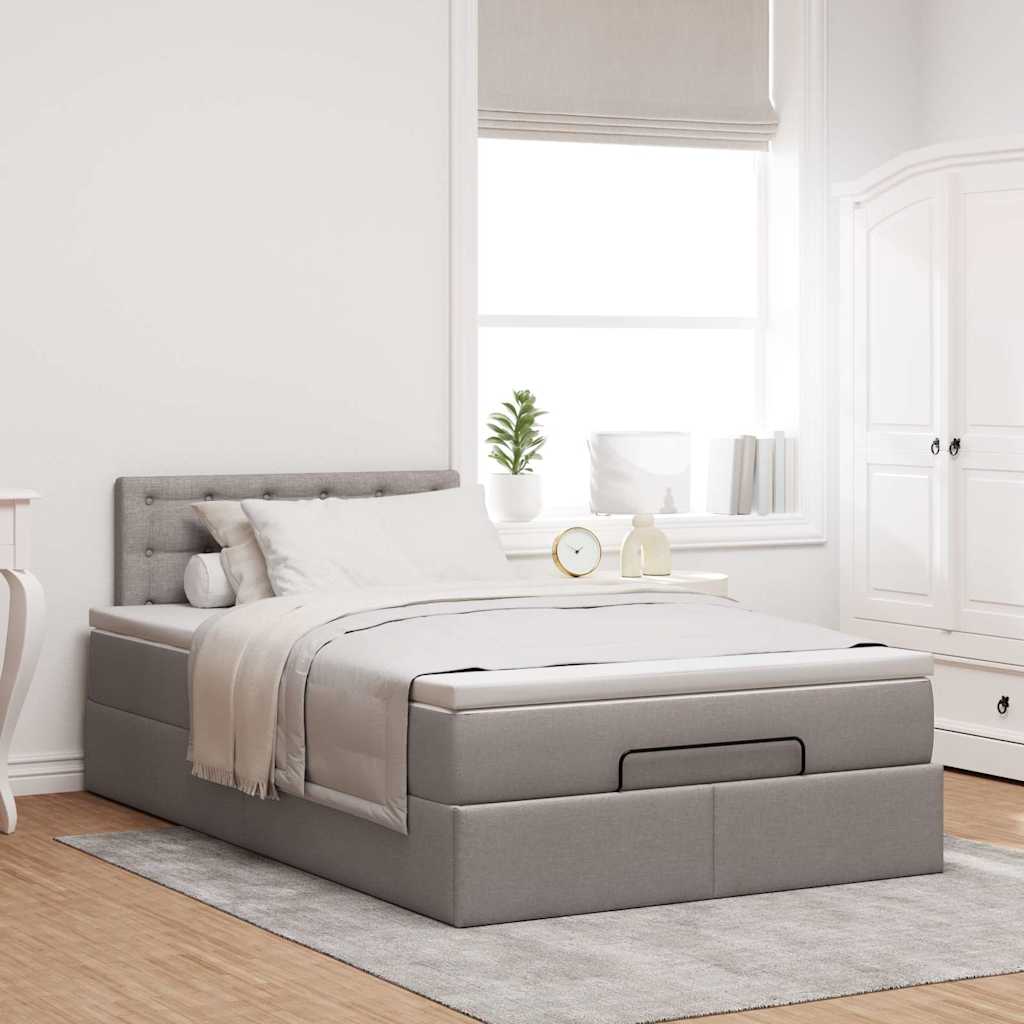 Cadre de lit ottoman avec matelas taupe 120x200 cm tissu