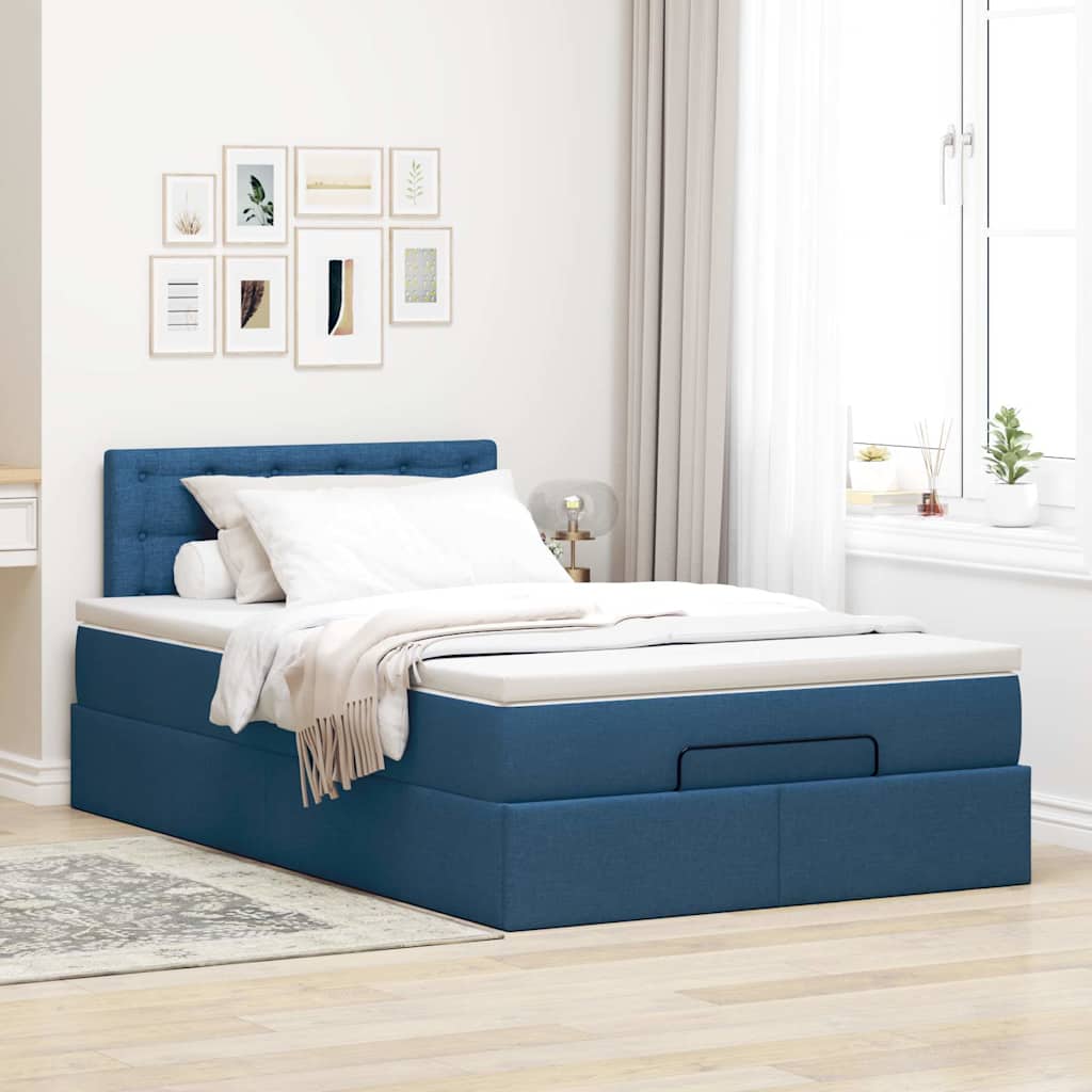 Lit ottoman avec matelas et LED Bleu 120x200 cm Tissu