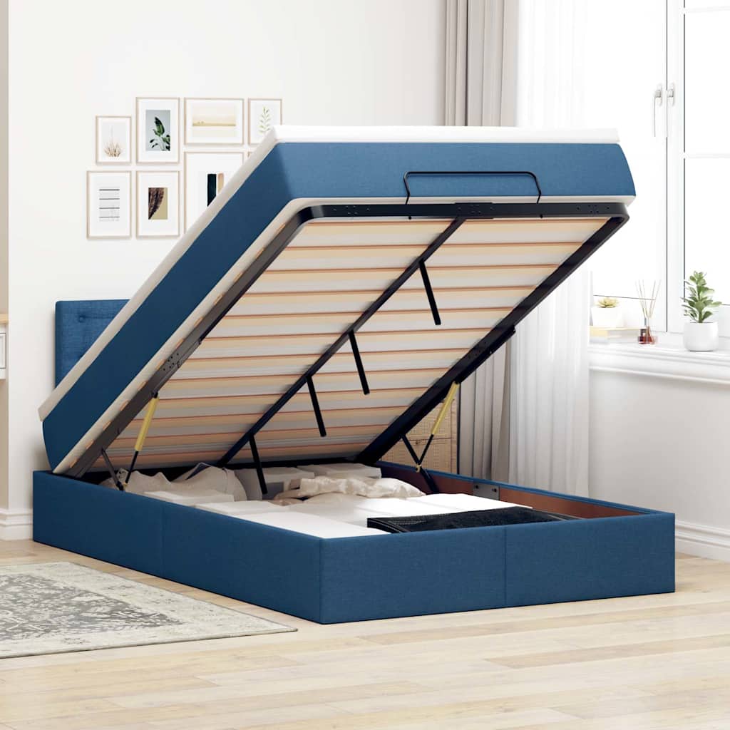 Lit ottoman avec matelas et LED Bleu 120x200 cm Tissu