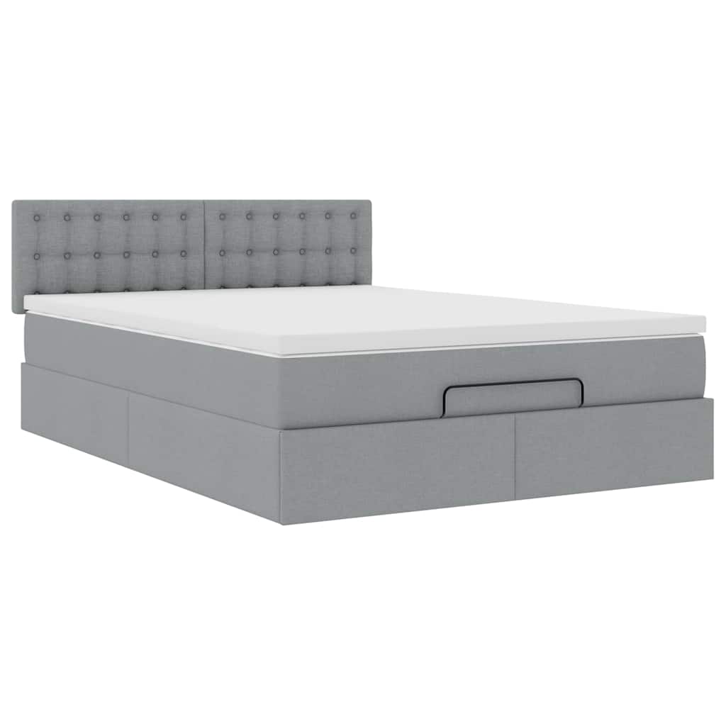 Lit ottoman avec matelas et LED gris clair 140x190 cm tissu