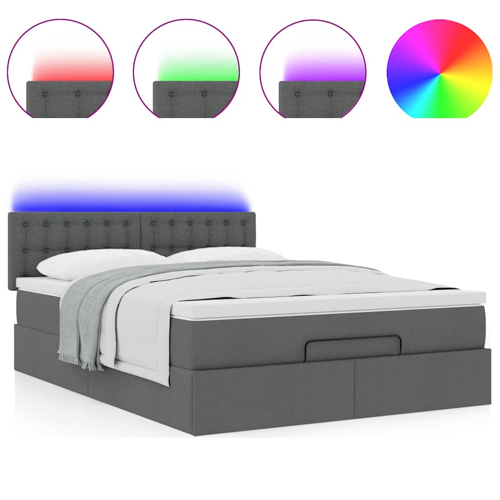 Lit ottoman avec matelas et LED gris foncé 140x190 cm tissu - XIOS