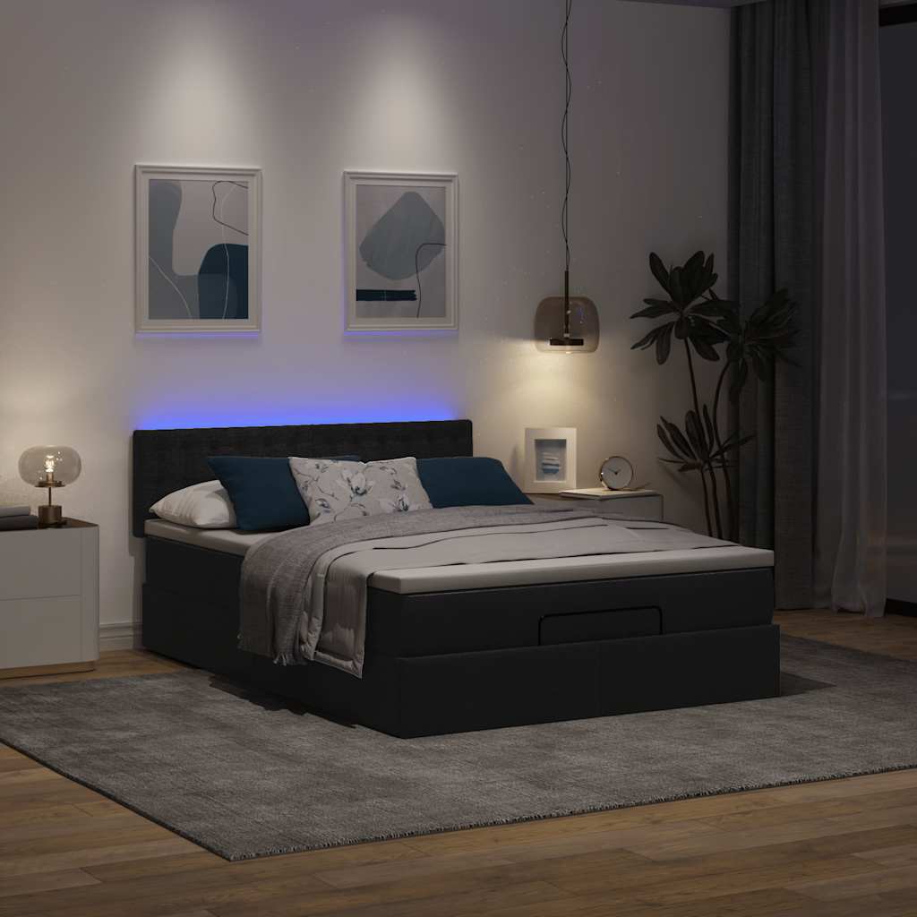 Lit ottoman avec matelas et LED noir 140x190 cm tissu - XIOS