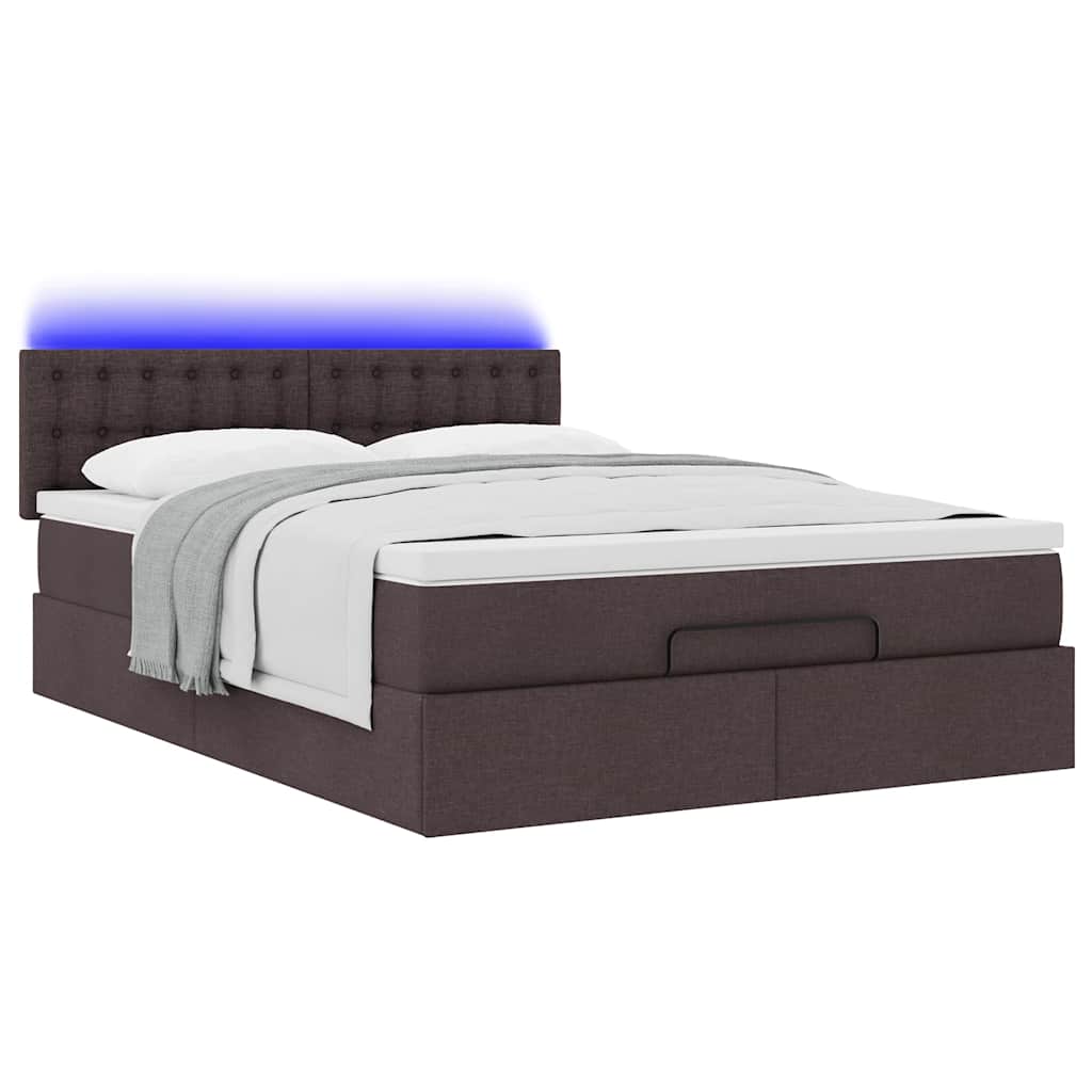 Lit ottoman avec matelas et LED marron foncé 140x190 cm tissu - XIOS