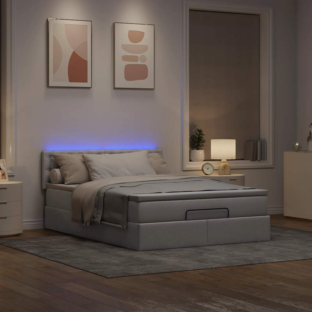 Lit ottoman avec matelas et LED taupe 140x190 cm tissu - XIOS