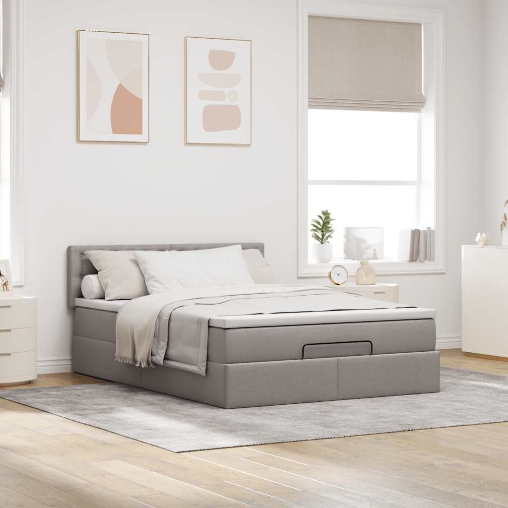 Lit ottoman avec matelas et LED taupe 140x190 cm tissu - XIOS
