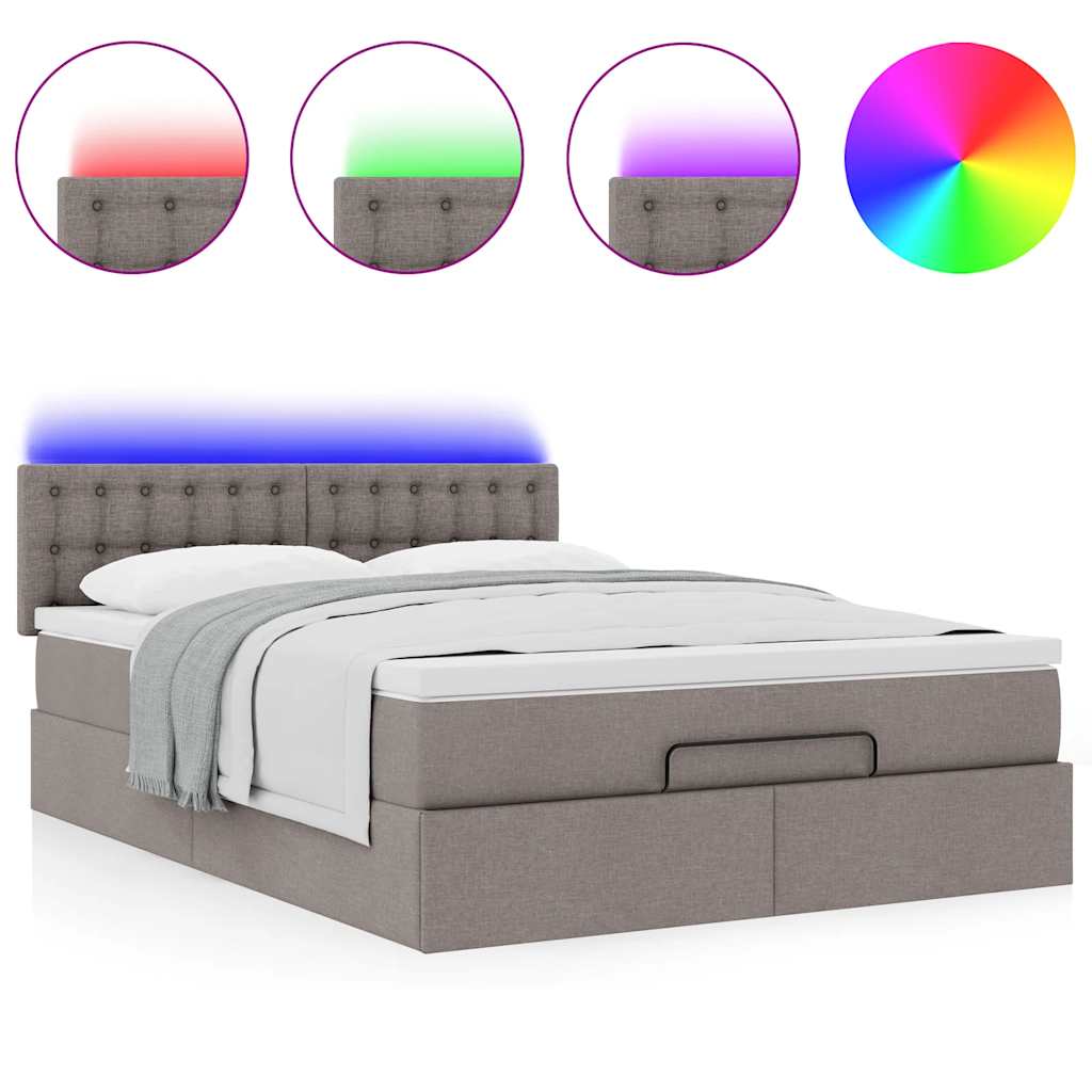 Lit ottoman avec matelas et LED taupe 140x190 cm tissu - XIOS