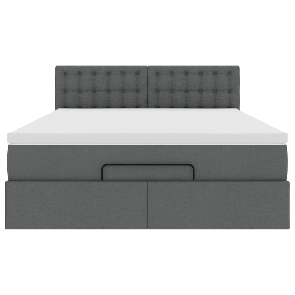 Lit ottoman avec matelas et LED gris foncé 140x200 cm tissu
