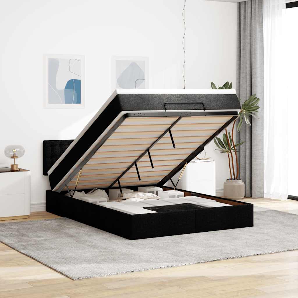 Lit ottoman avec matelas et LED noir 140x200 cm tissu - XIOS