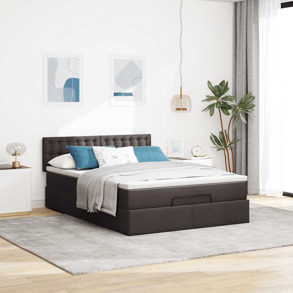Cadre de lit ottoman avec matelas marron foncé 140x200 cm tissu - XIOS