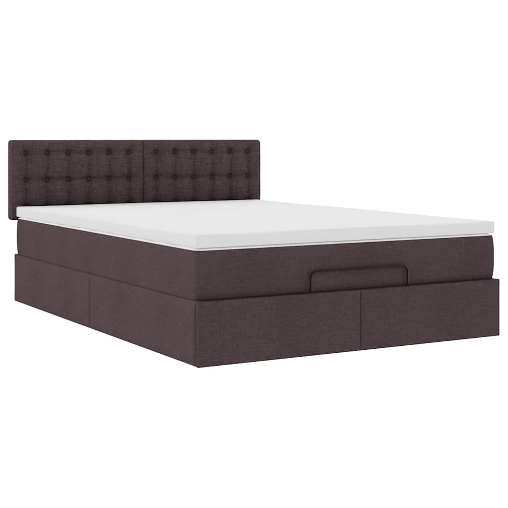 Cadre de lit ottoman avec matelas marron foncé 140x200 cm tissu - XIOS
