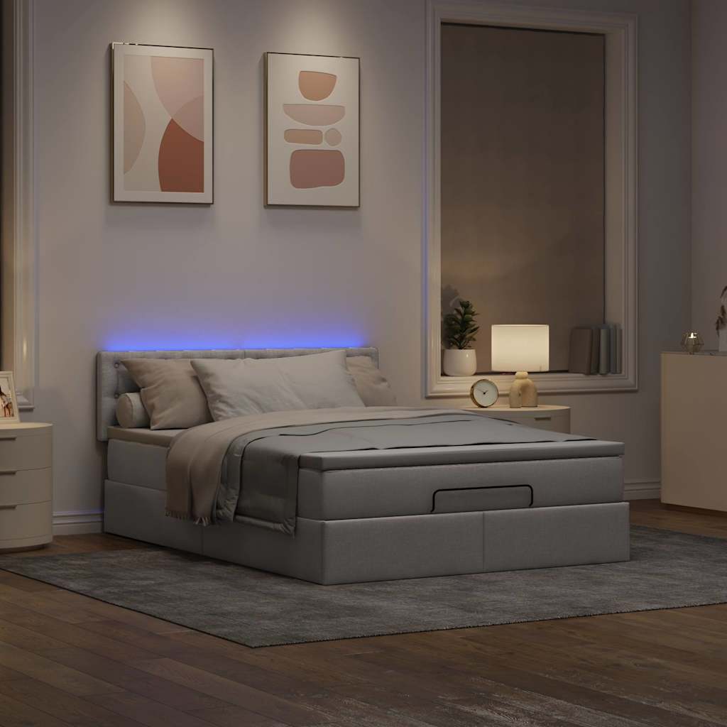 Lit ottoman avec matelas et LED taupe 140x200 cm tissu - XIOS