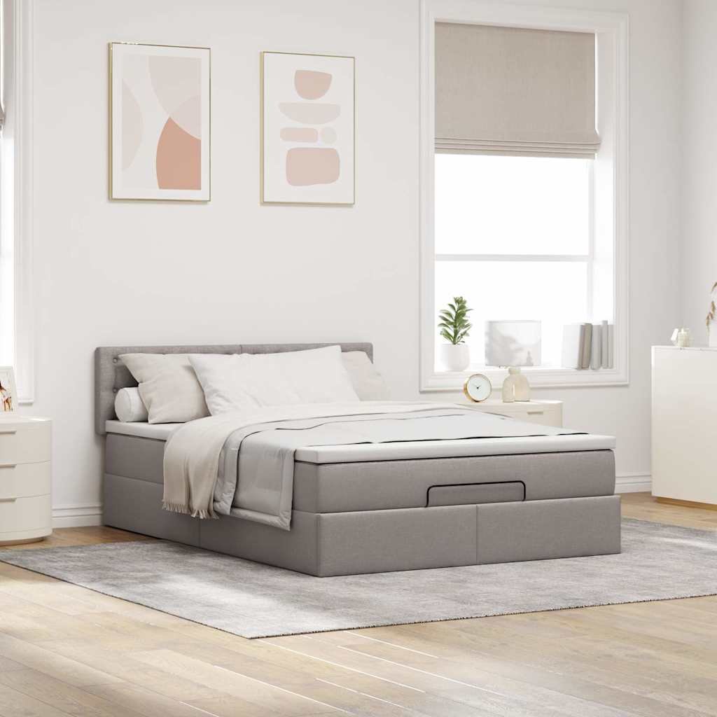 Lit ottoman avec matelas et LED taupe 140x200 cm tissu - XIOS