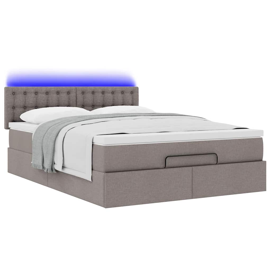 Lit ottoman avec matelas et LED taupe 140x200 cm tissu - XIOS