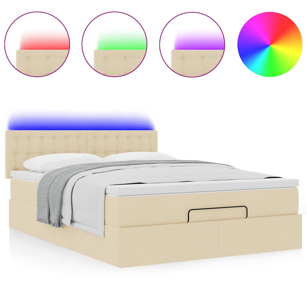 Lit ottoman avec matelas et LED crème 140x200 cm tissu - XIOS