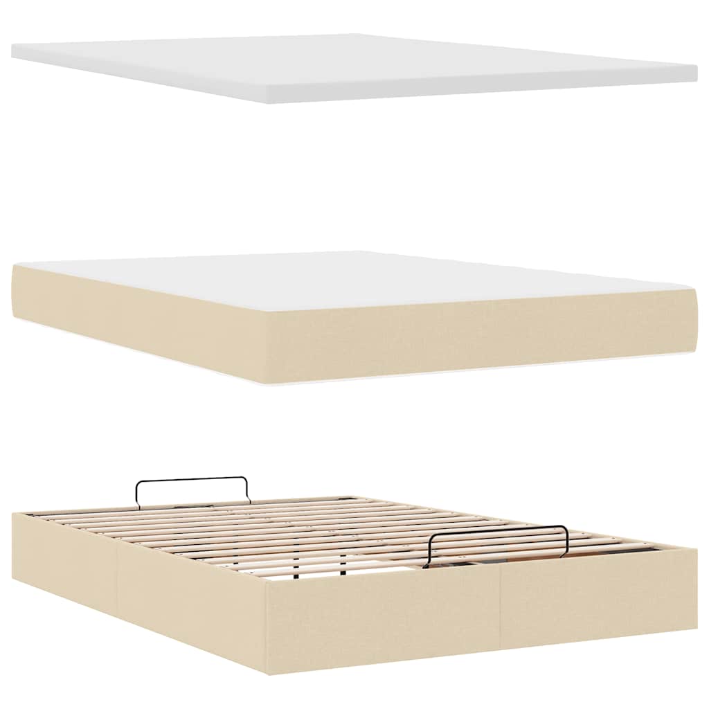 Lit ottoman avec matelas et LED crème 140x200 cm tissu - XIOS