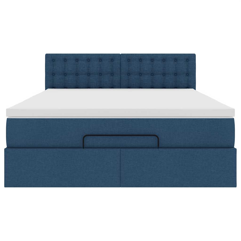 Cadre de lit ottoman avec matelas bleu 140x200 cm tissu