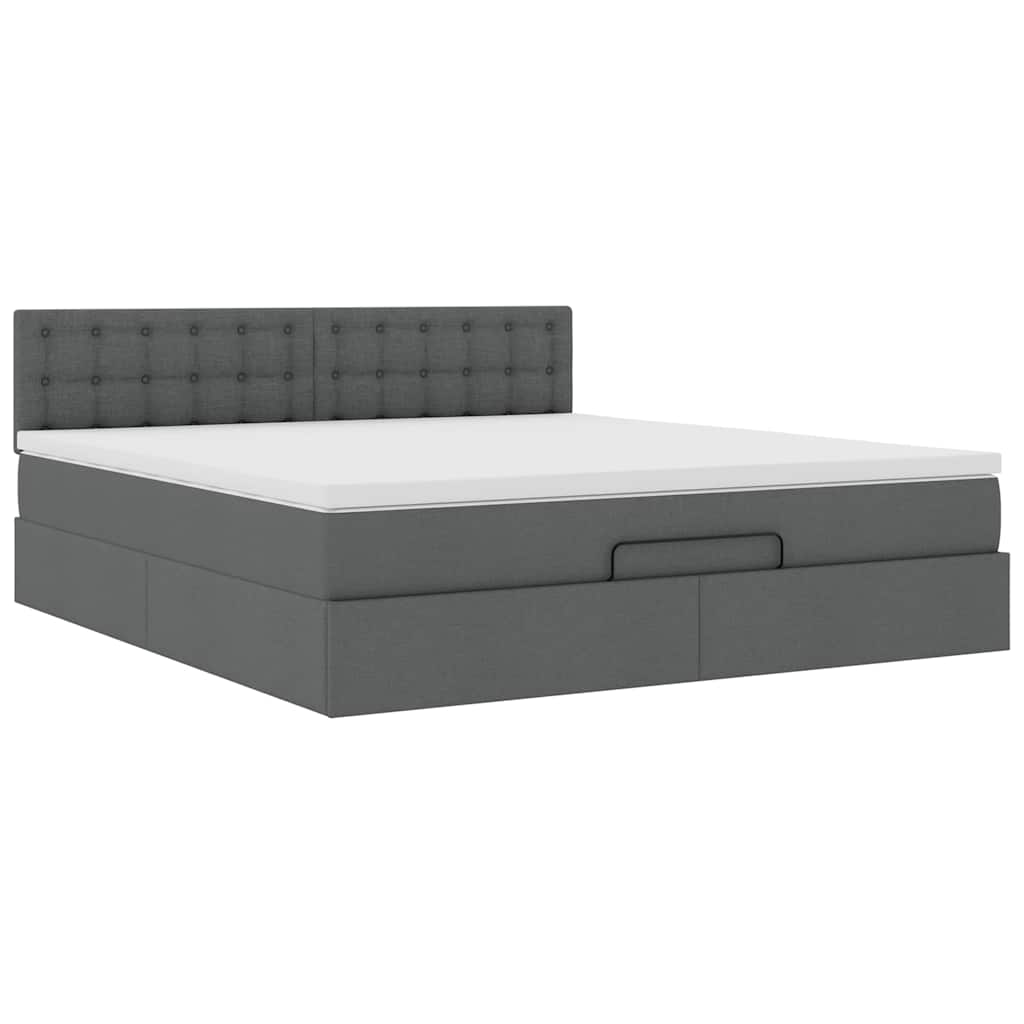 Cadre de lit ottoman avec matelas gris foncé 160x200cm tissu - XIOS