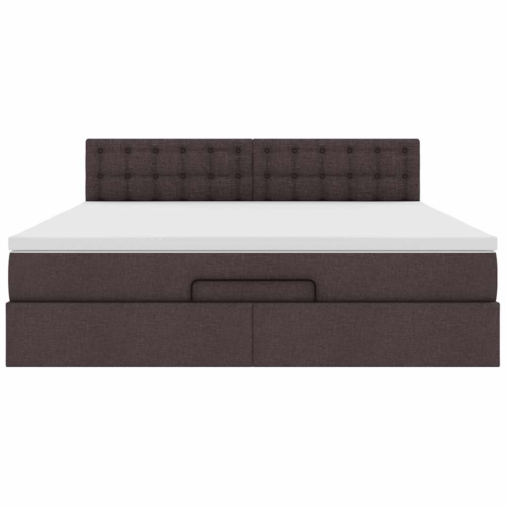 Cadre de lit ottoman avec matelas marron foncé 160x200 cm tissu - XIOS